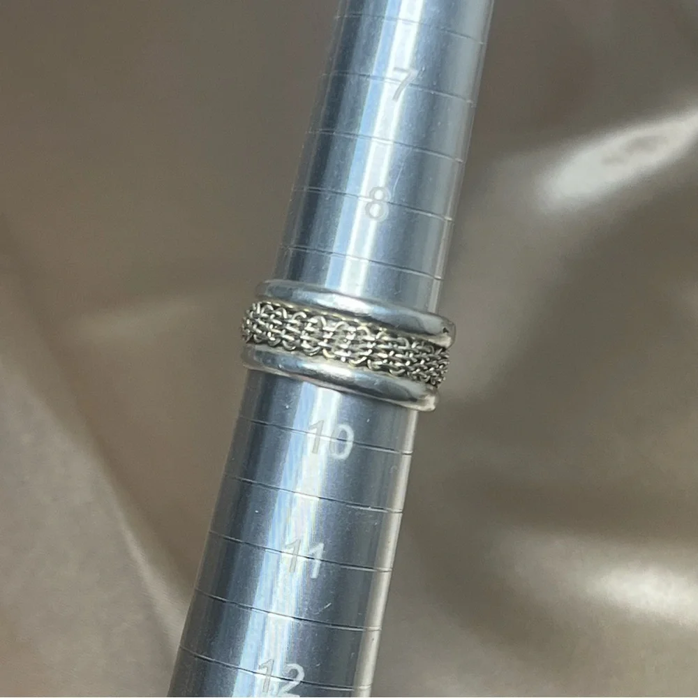 Vintage Sterling Silver 925 Mexico Basket‎ Weave Cage Modern Ring Band Size 9.25
